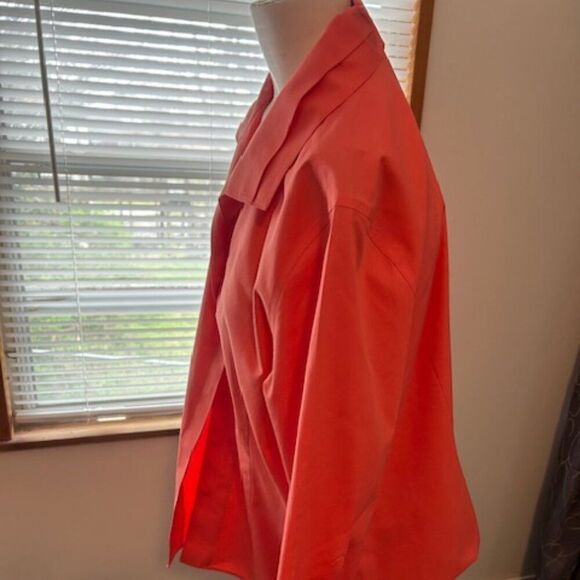 Gold Label Investments Tangerine Peach button down 3/4 sleeves top, size 16 - Picture 2 of 4